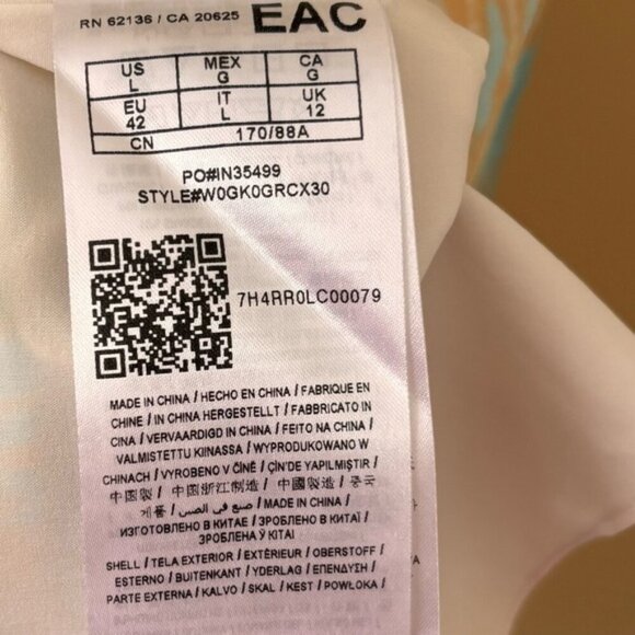 Guess| Pretty Satin Tidal Wave Tie Dye Beige and Blue Cocktail Mini Dress Sz L - Picture 7 of 8